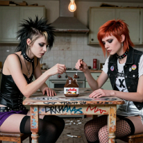 Two Punk Girls Eating Chocolate-Hazelnut Spread