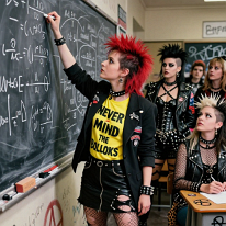 Rebellious Punk Schoolgirl at Chalkboard