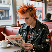 Punk Guy Reading Melody Maker in Diner