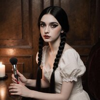 Atmospheric scene inspired by gothic aesthetics and mystery Flickering candlelight softens stone and shadow, as gothic elegance and quiet longing fill the air. Faces emerge from half-light, distant yet intimate, wrapped...