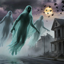 Procession of Entities in the Dissolution of the Material They do not come closer—they were never distant. Three figures, translucent yet undeniable, drift through the street like a thought that refused to cease. Their...