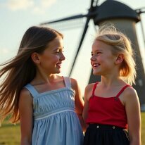 A sunny moment before a windmill