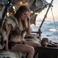 SHE WOKE TO ANOTHER DAY... AGAINST IMPOSSIBLE ODDS! A new day begins on the frozen frontier. A young survivor wrapped in a wolf pelt slowly awakens inside her primitive shelter, rubbing the sleep from her eyes...