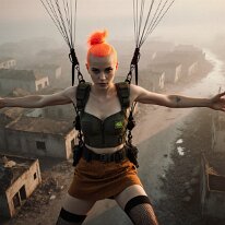 Parachute Woman The sky was yellowish with dust and longing. Beneath her lay a city that had long stopped believing in itself – a web of corroded streets, broken roofs, and the...